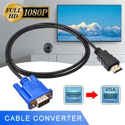 Cable profesional HDMI a VGA macho a macho, adaptador AV de 1,8 m, 1080P, convertidor de vídeo chapado en oro de 24K para salida de pantalla, PC y TV