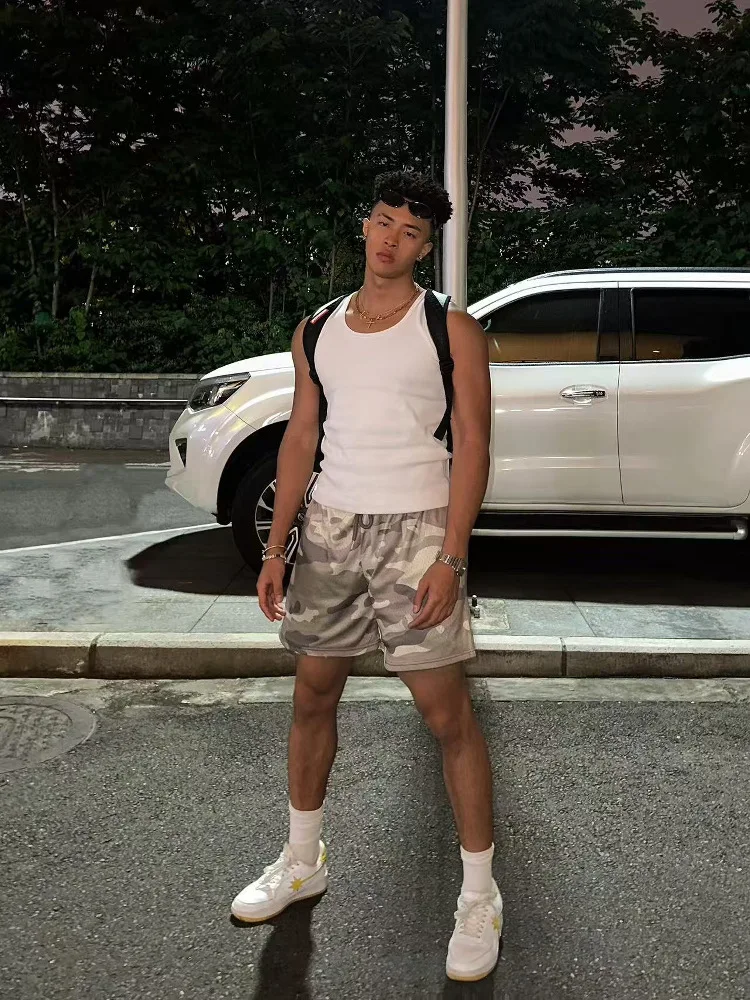 

American Street Desert ey Yellow Camouflage orts Men Summer Not over Knee Me Breathable Qui Dry Loose Sports Pants