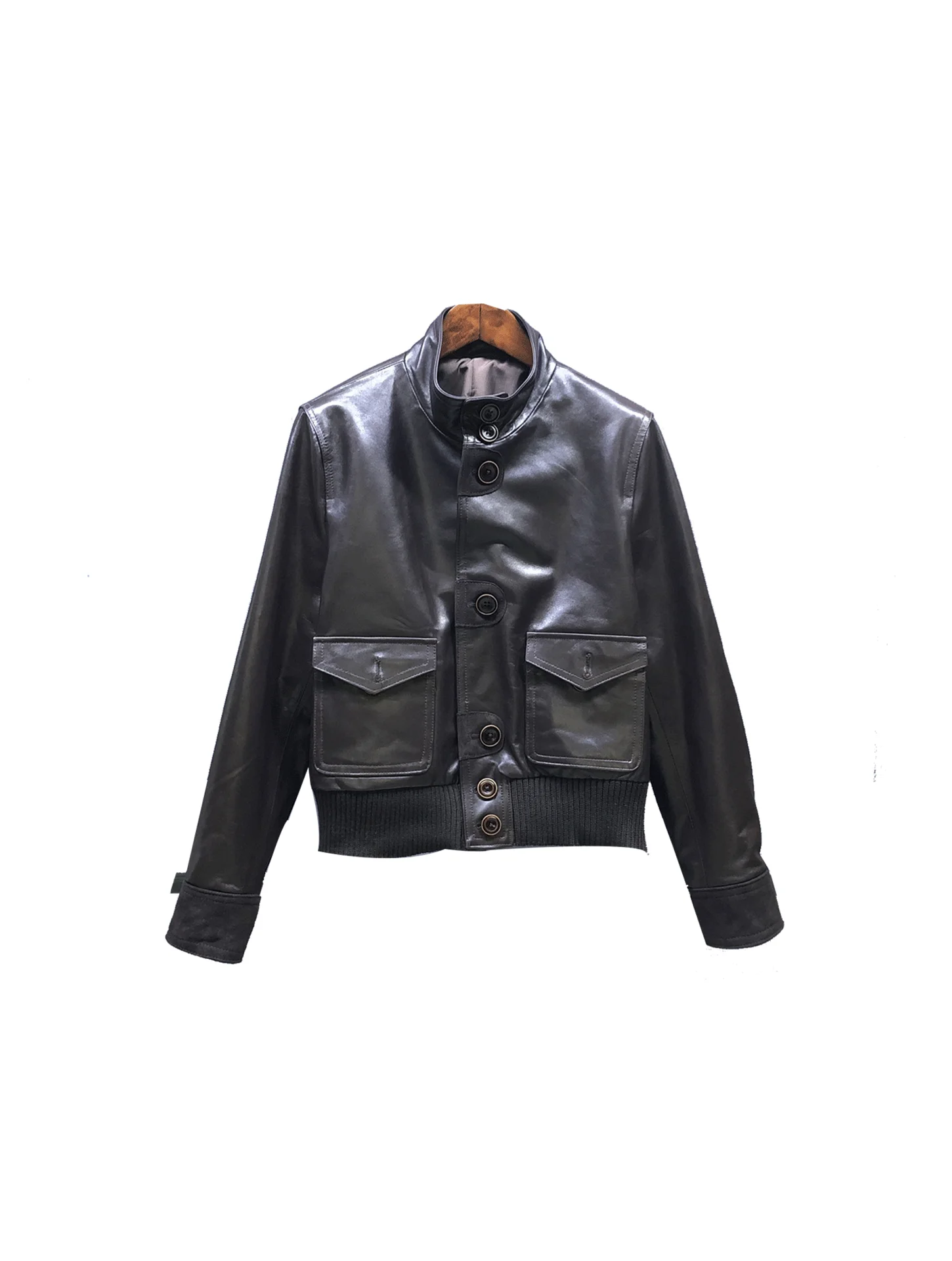 Jaqueta Feminina Vintage de Couro Genuíno Curtido, Casaco de Pele de Carneiro Macio, Caimento Solto, Gola Alta, Estilo Colete Curto de Couro