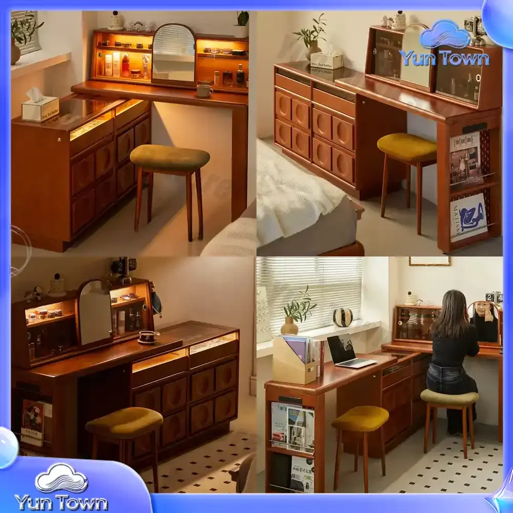 Simple Bedroom Vanity Tables Brown Adult Folding Nordic Compact Unique Dressers House Storage Glass Penteadeira Furniture