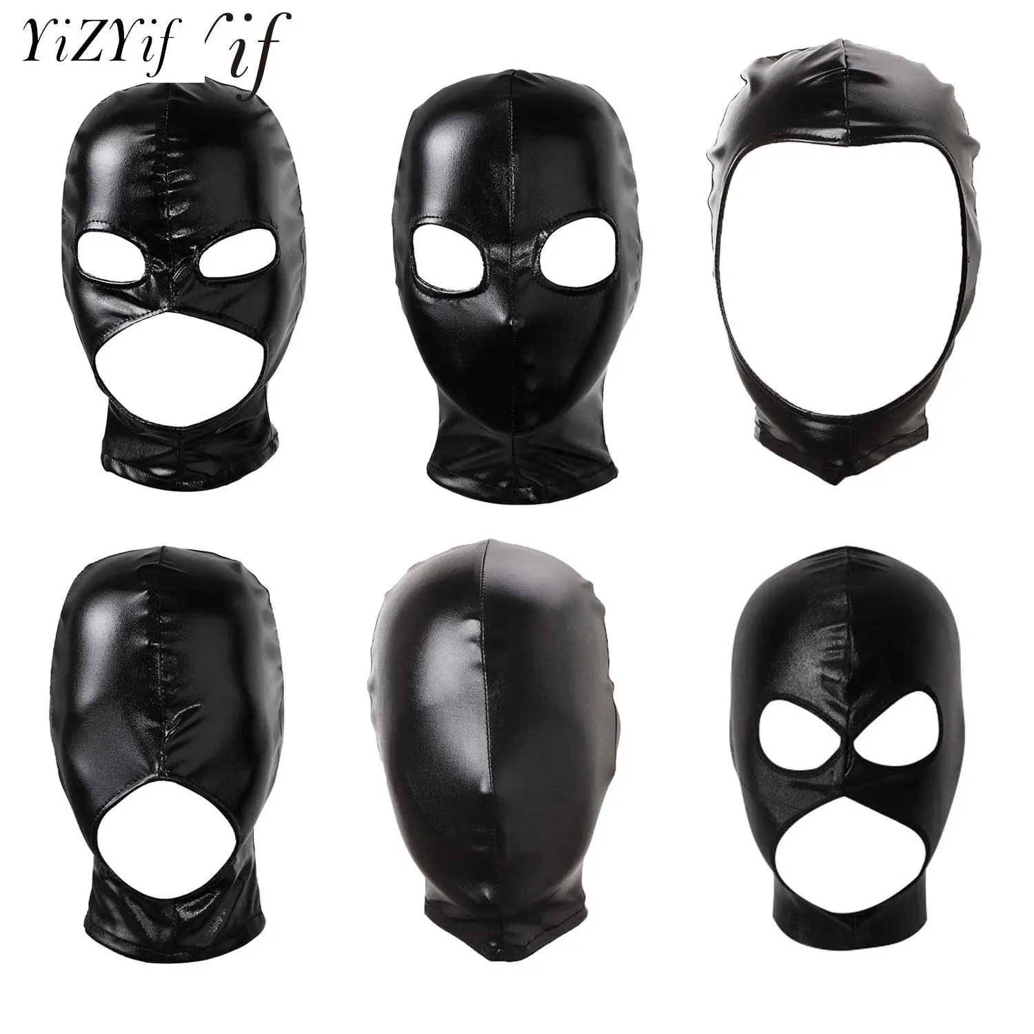 

Unisex Latex Hood Mask Shiny Bronzing Open Mouth Hole Headgear Headpiece Hood Role Play Costume Latex Headgear Full Face Mask