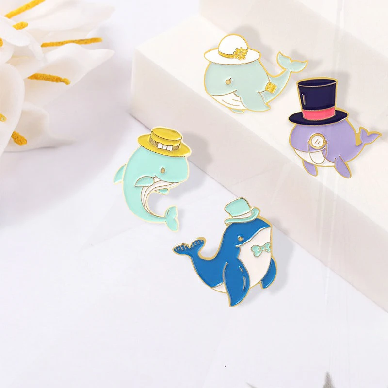 Broche en émail d'animaux marins pour hommes et femmes, épinglettes de chapeau, lunettes de chapeau, sac de pins, insigne, requin, baleine, cadeau de bijoux pour enfant, DolDave