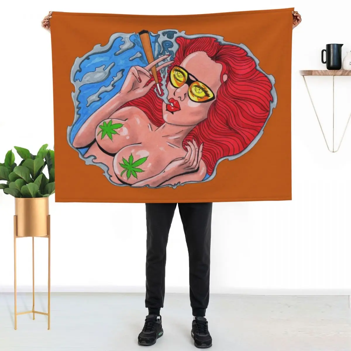 Stoner Girl Throw Blanket funny gift Flannel Fabric cosplay anime Large Furry Bed covers Blankets