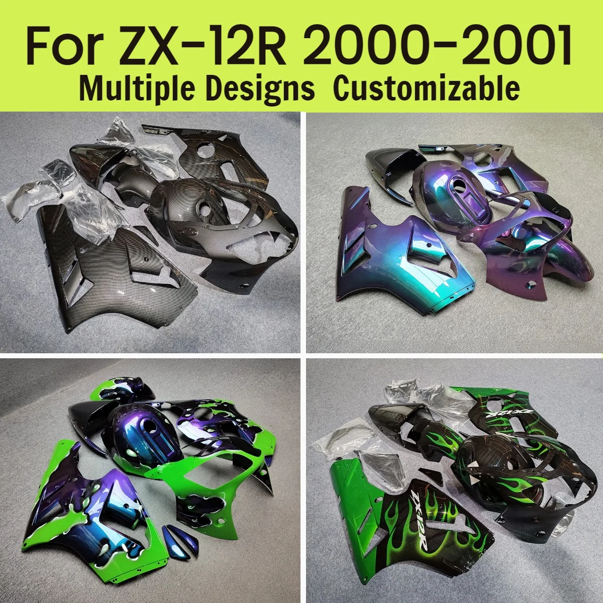 

Motorcycle Fairing Kit ZX 12R 2000 2001 Carbon Fibre ABS Painted Fairings Injection Molding Fit for Kawasaki ZX12R 00 01