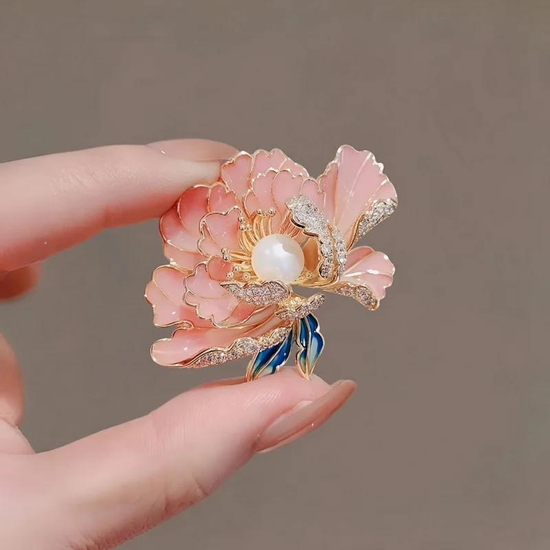 Exquisite elegante Perle Pfingstrose Blumen brosche für Frauen trend ige Kristall Strass Corsage Hemd Hut Bankett Hochzeits schmuck Geschenke – Detail 5