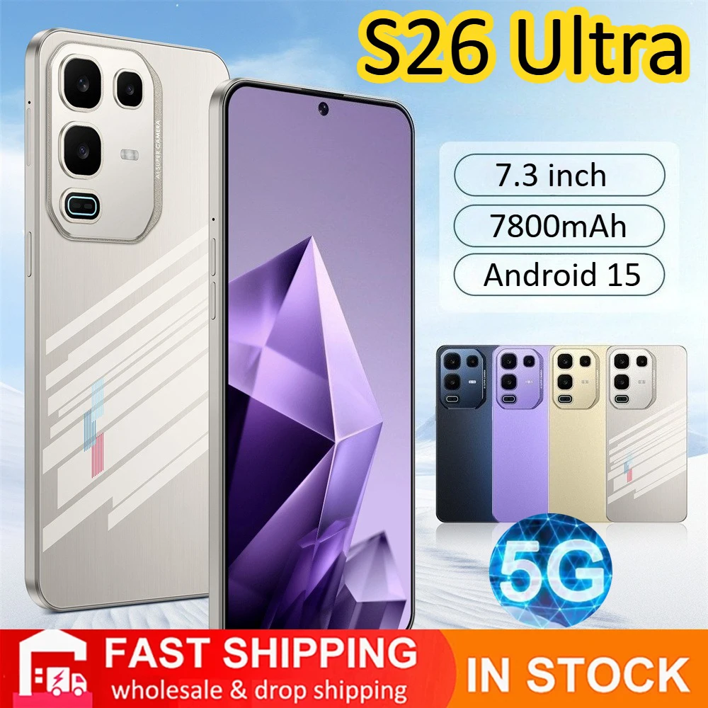 2025 nouveaux téléphones portables d'origine S26 Ultra 7.3 pouces 4G 5G double Sim Smartphone 7800mAh Android 15 Version mondiale téléphones portables