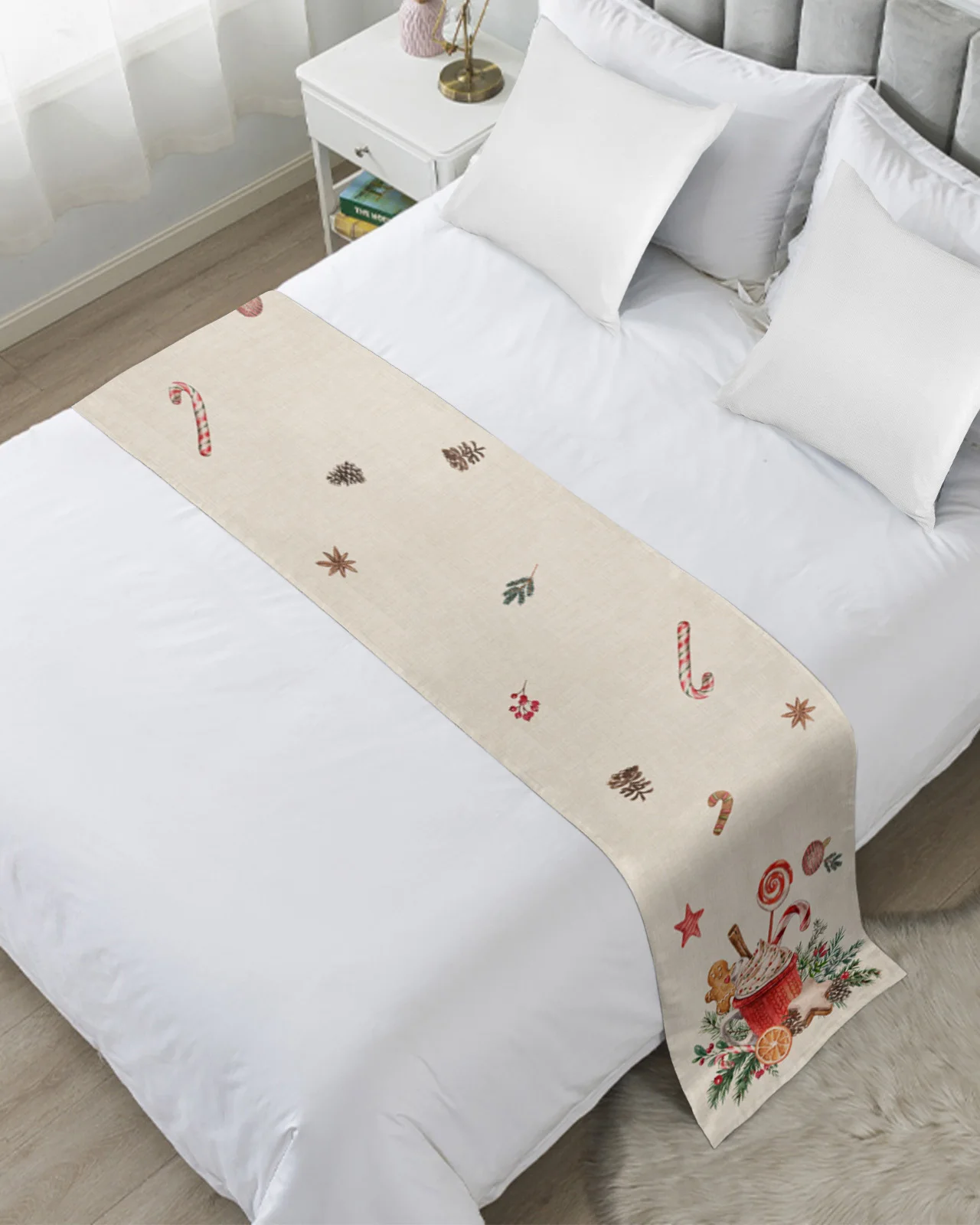 Christmas Gingerbread Man Cappuccino Bed Runner Luxury Hotel Bed Tail Scarf Decorative Cloth Home Bed Flag Table Runner