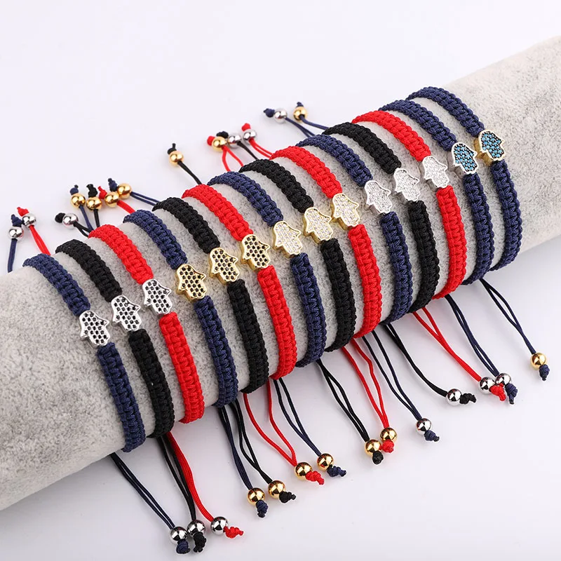 

Fashion Jewelry Bracelet CZ Pave Hand Charm Colorful Cord Braided Adjustable Macrame Bracelet Women Men Jewelry Gift