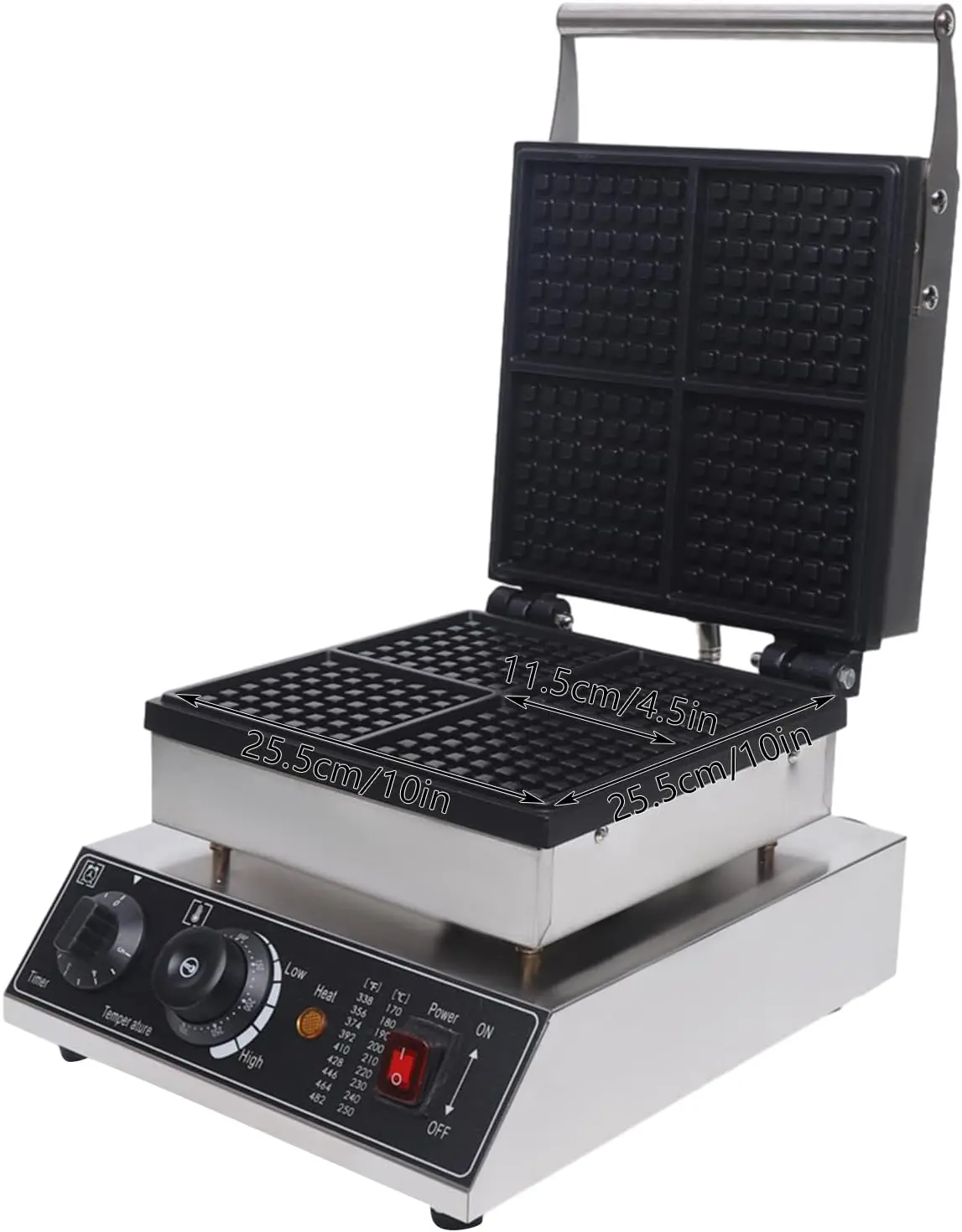 Juego de desayuno de 1750w, máquina para hacer gofres de acero inoxidable, gofrera cuadrada, platos extragrandes antiadherentes, Control de temperatura y tiempo