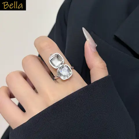 Chic Openable Locket Ring with Surprise Heart Stone Inside Unique Hidden Heart Crystal Locket Adjustable Ring for women