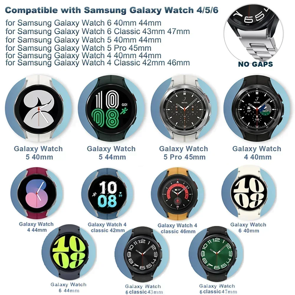 No Gaps Strap for Samsung Galaxy Watch 6/5/4 40mm 44mm 5Pro 45mm Leather Quick Fit Band for Watch 6/4 Classic 47 43mm 46 42mm