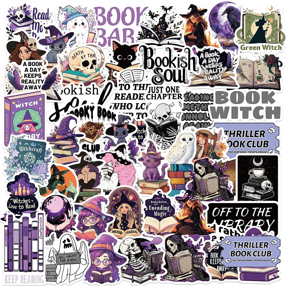 10/30/50/100pcs Cool Gothic Purple Witch Bookish Stickers Dark Romantic Reader Graffiti Decals Sticker for Diary Phone Suitcase