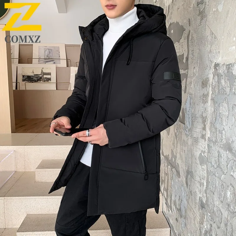 COMXZ Men's Mid-Length Winter Cotton-Padded Coat Plus Size Thickened Trendy Winter Jacket Waterproof Windproof windbreaker 2025