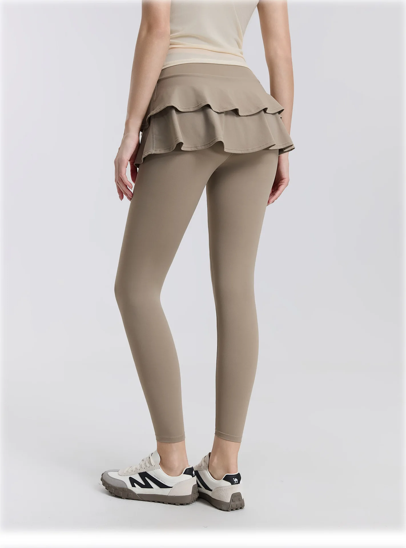 High Waisted Fake Two Piece Nude Pants Skirt Pants for Outerwear Running Sports Pants Breathable Fitness Leggings Dance Skirt