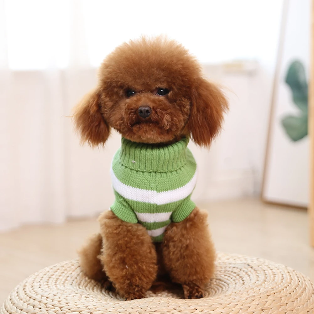 

Dog Turtleneck Sweater Pet Clothes Warm Fleece Puppy Costume Winter Fashion Stripe Design Long Sleeve Dog Clothing Pet Supplies
