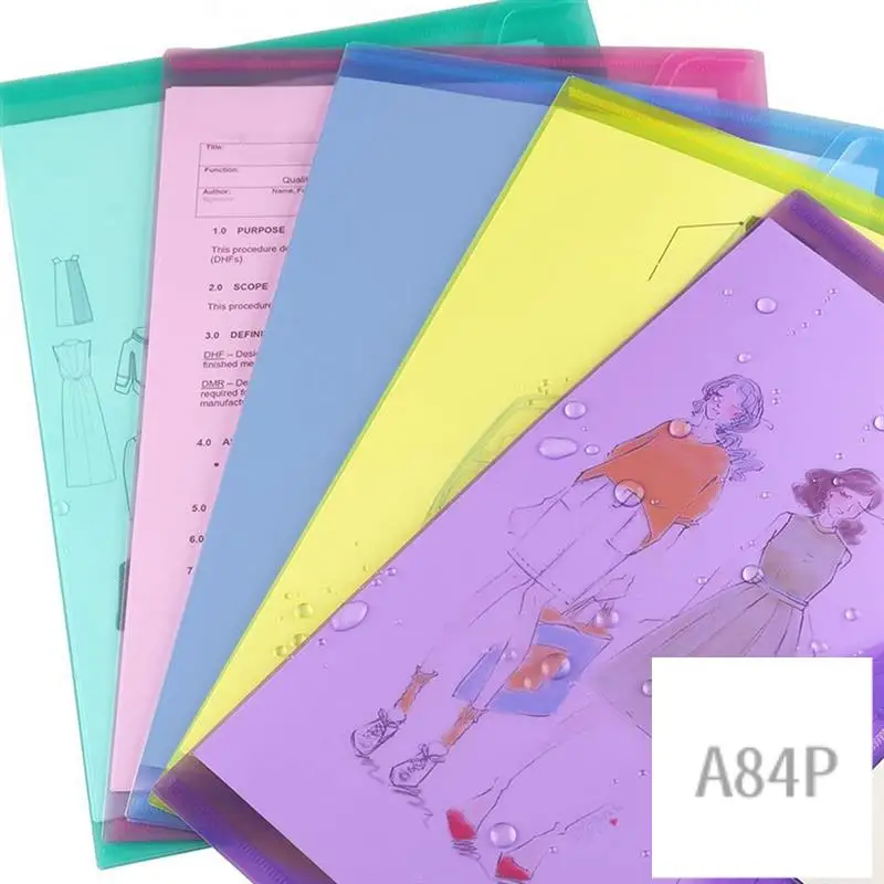 12Piece Multi File Envelope PVC Snap Button File Bag 6 Colors A4 Plastic With Business Card Holder File Bag