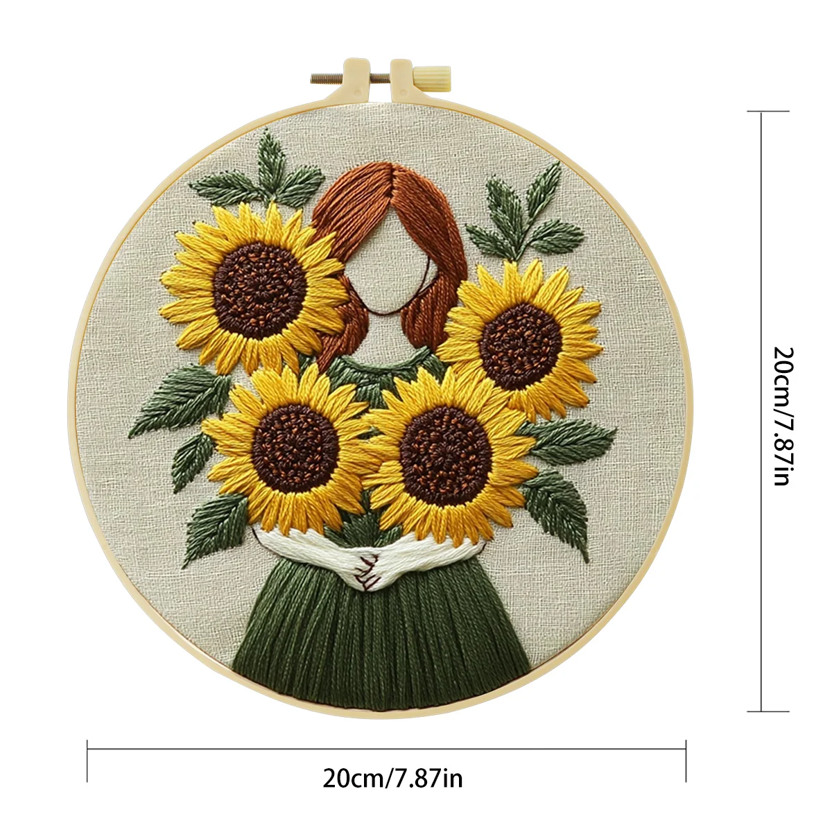 1 Stück 20X20CM/15X15CM 7,87/6,3 Zoll Sonnenblumen-Taschen-Stickerei-Starter-Kit DIY-Kit DIY-Stickerei-Set Handarbeiten Heimdekoration – Detail 5