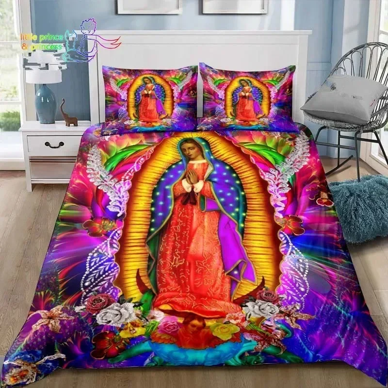 Virgin Mary Godress Blessing Bedding Set Single Twin Full Queen King Size Bed Set Adult Kid Bedroom Print Bedding Gift