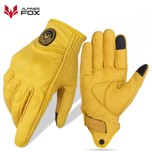 Guantes clásicos de piel de cabra Vinatge para motocicleta, Guantes de verano de cuero perforado para motocicleta y Motocross, Guantes para motociclista y bicicleta