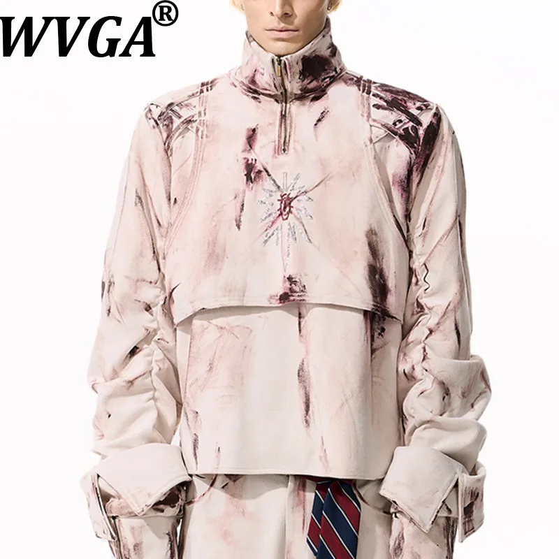 

WVGA осень-зима новый мужской уличный граффити модный пуловер свитшот нишевый шикарный повседневный топ на молнии с длинными рукавами Ins W13097