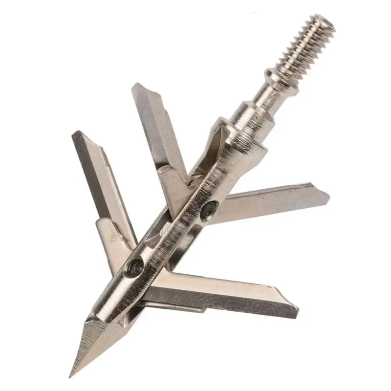 Archery Broadhead 100 Grain, 6-Pack Mechanical 4-Blade Hunting Arrow Head 1.77