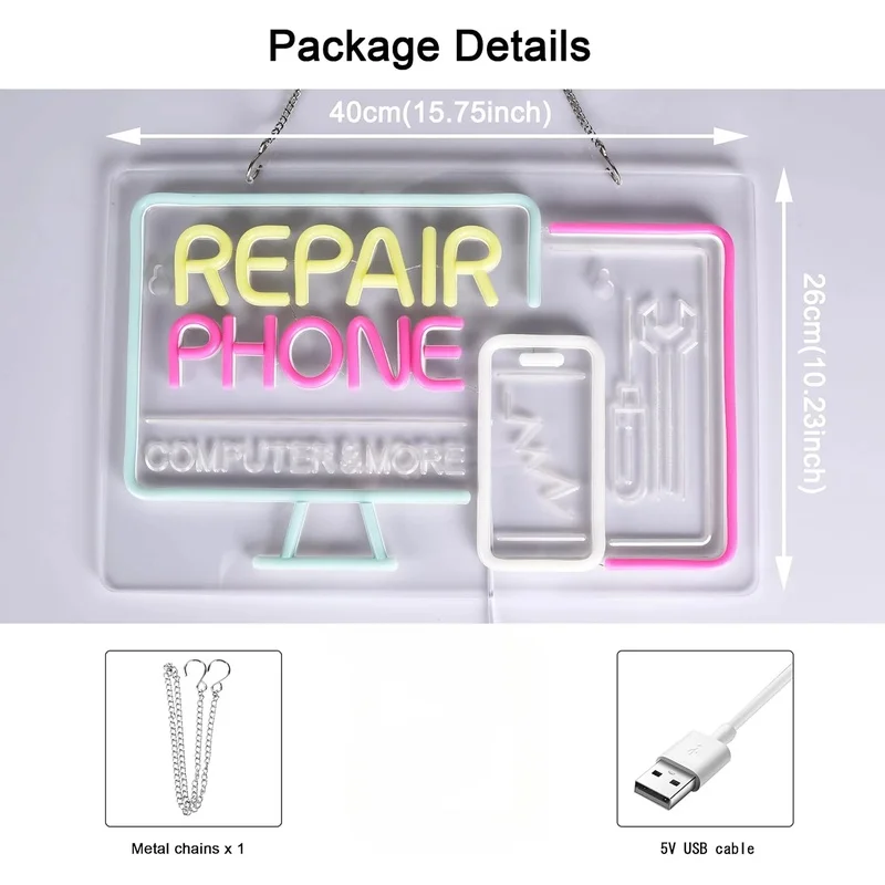 Phone Repair Neon Sign LED Lights USB Power Wall Lamp Room Decoration Business Cellphone Electronic Devices Shop Dimmable Signs