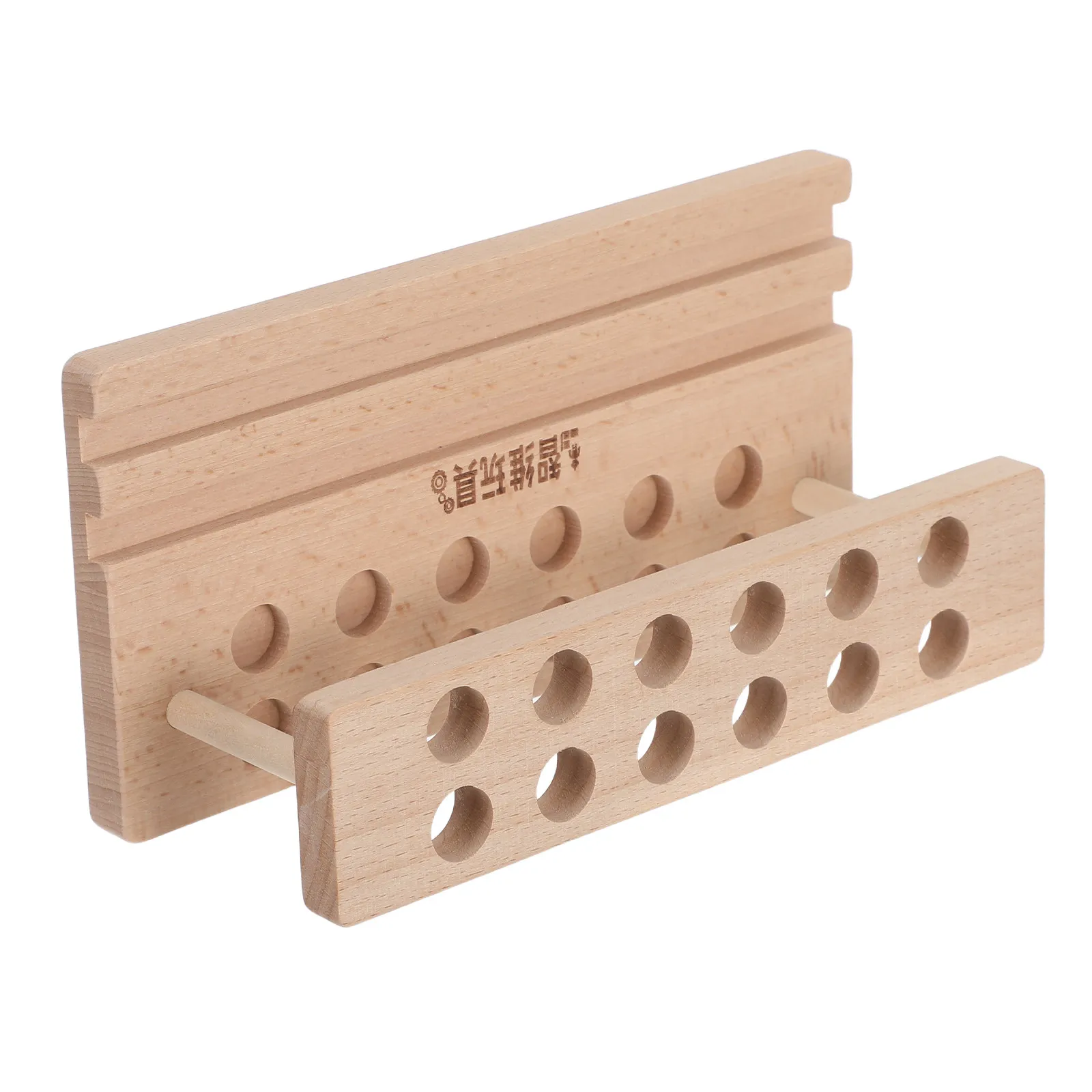 Rustic Wooden Pen Holder Organizer 12 Slot Makeup Brush Dryer with Integrated Phone Stand Desk Vanity Storage Natural Wood
