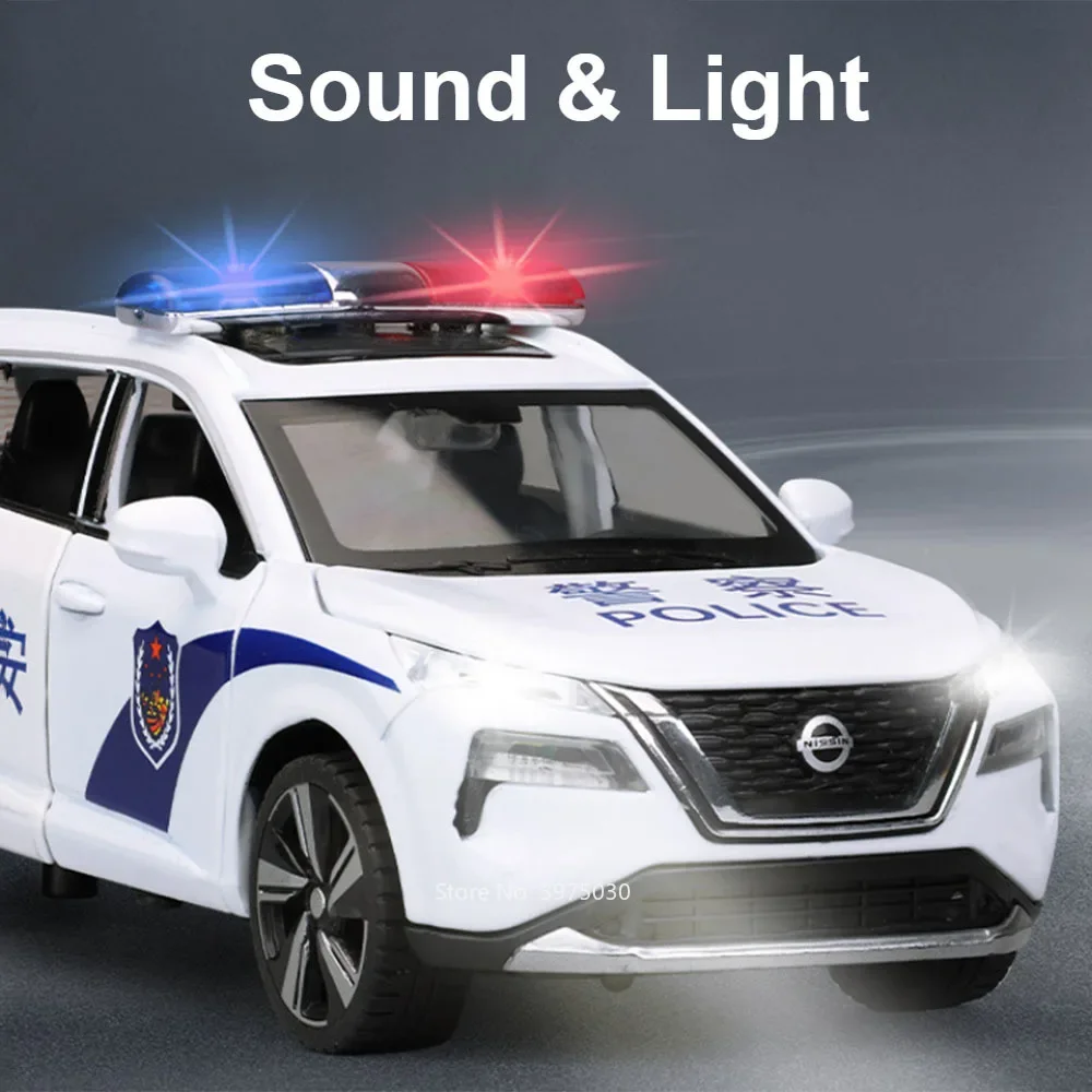 1:32 X-TRAIL Police Cars Models Toys Doors Opened Trailing RV with Light Sound Wheel Pull Back SWAT Motor Home Child Adult Gifts