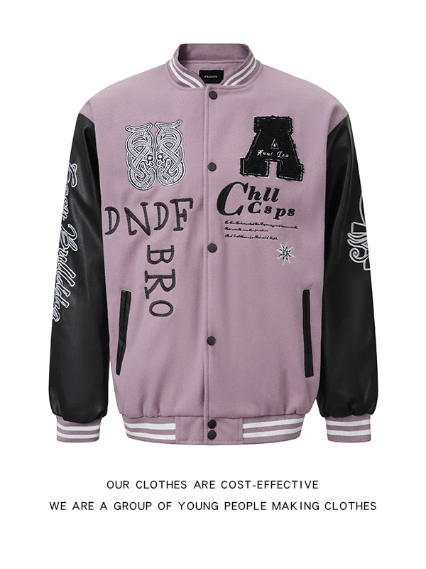 

Loose Fit Baseball Jaet for Men with Letter Embroidery And PU Leather Patch Casual American Sle Outerwear for Couples