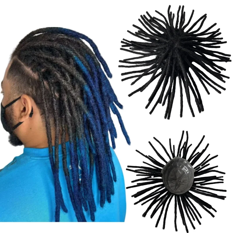 Malaysian Virgin Human Hair Replacement 1# Jet Black Color 8 inches Dreadlocks Knots PU Men Toupee 8x10 Skin Unit for Men