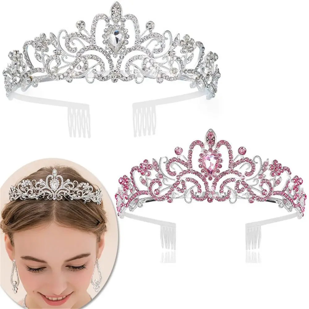 Crowns Crystal Headband Princess Rhinestone Crown with Combs Bridal Wedding Prom