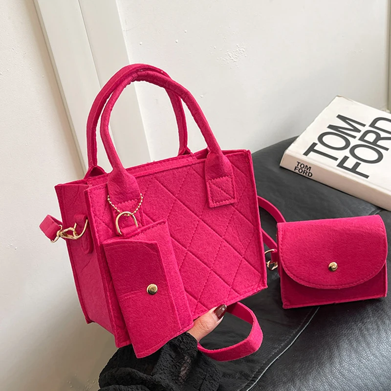 

3Pcs Embossed Women's Handbag Stylish Crossbody Bag Clutch and Wallet Solid Color Shoulder Bag Large Capacity Felt Bag