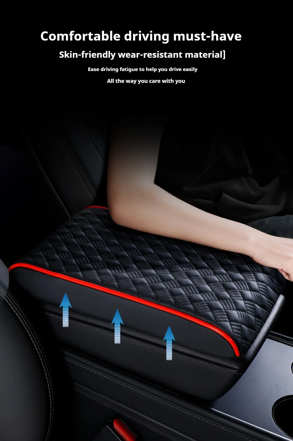 Premium Rote Leder-Autoarmlehnenauflage | Verstellbarer Armaturenbrett-Organizer mit ergonomischem Design | Mehrfarbige Innenausstattung U – Detail 7