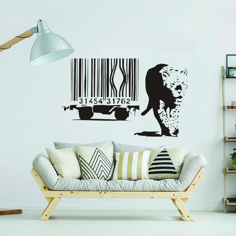 Banksy leopardo codice a barre gotico vinile Wall Sticker Art Home Decor soggiorno fai da te codice a barre decalcomanie decoratore carta da parati