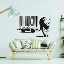 Banksy leopardo codice a barre gotico vinile Wall Sticker Art Home Decor soggiorno fai da te codice a barre decalcomanie decoratore carta da parati murale G115