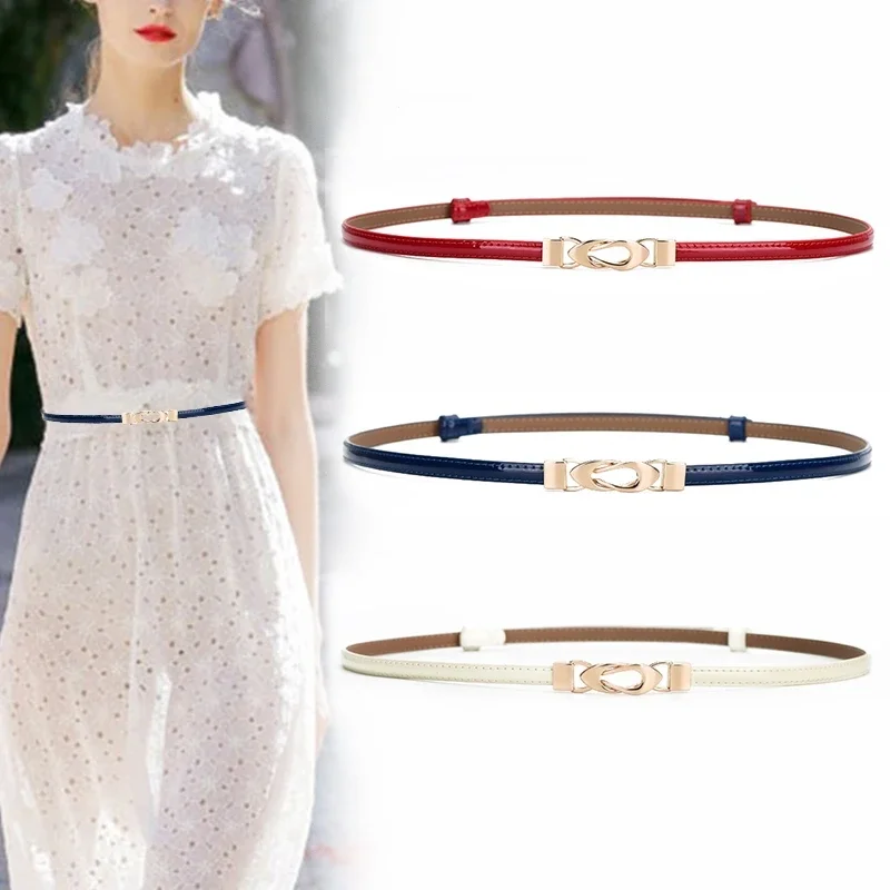 Sabuk Kulit Asli Tipis untuk Wanita, Sabuk Pinggang Modis untuk Gaun dan Celana