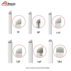 50 PCS Microblading Tebori Blades Tattoo Needles Permanent Makeup Agujas 7 12 14 16 18 21 Manual Eyebrow Blades Dia 0.25MM EXP