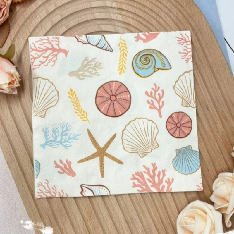 10/20pcs 33*33cm 2Ply Ocean Themed Colorful Napkins Cartoon Shell Sea Star Conch Party Atmosphere Decoration DIY Decoupage Paper