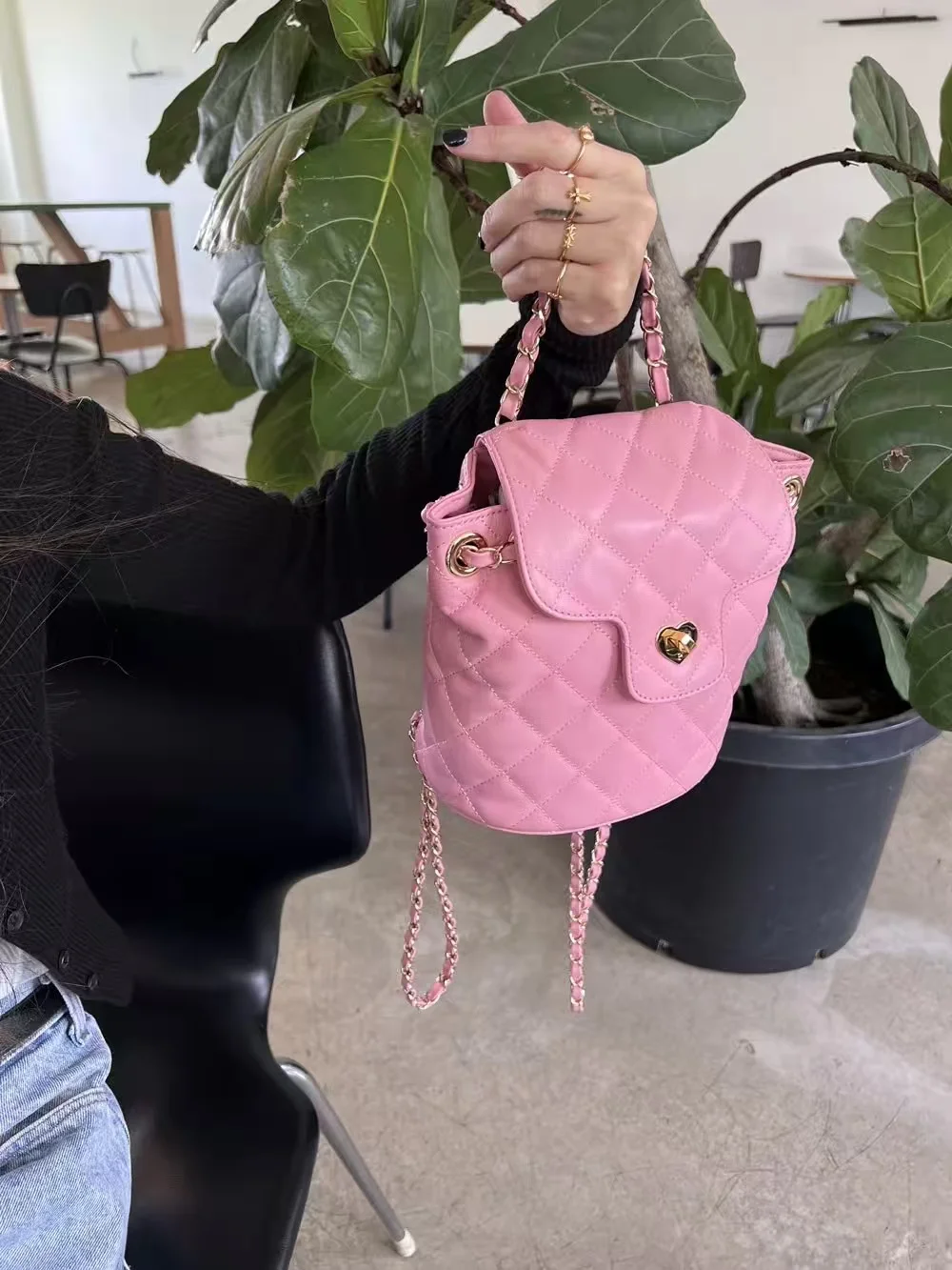 FIRMRANCH العصرية المتخصصة العلامة التجارية الماس مبطن خياطة المنسوجة سلسلة مكافحة سرقة رفرف الحلو الفتيات لينة جلد البقر حقيبة الظهر