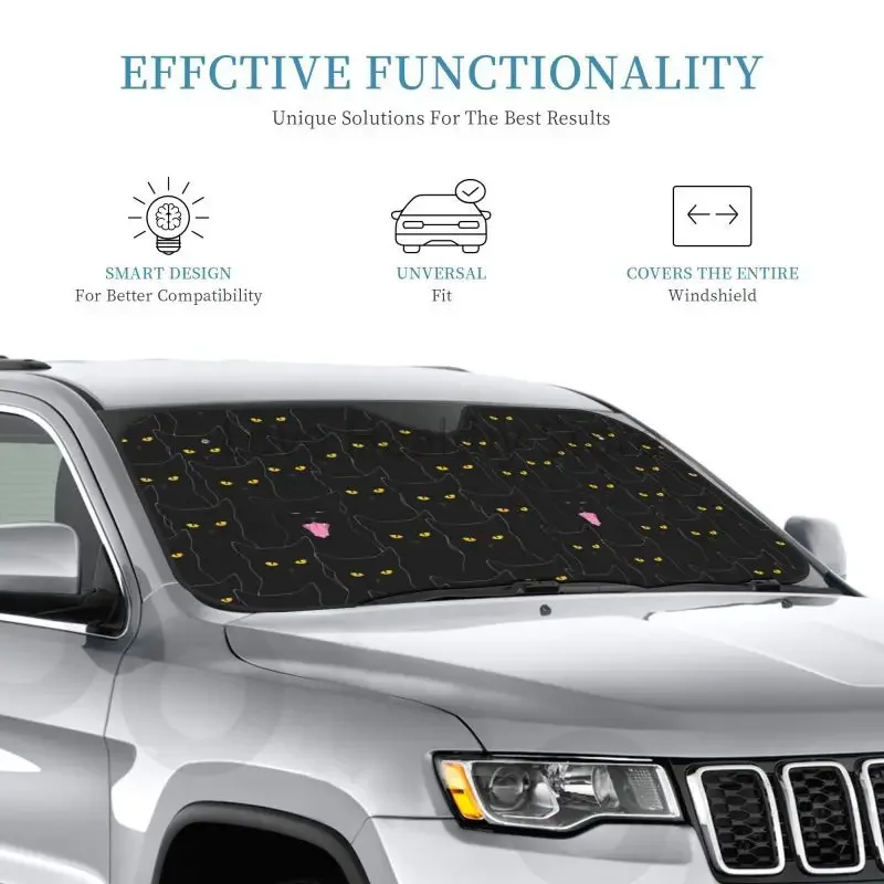 Funny Black Cats Pattern Windshield Sun Shade Front Window Sun Shade for Car SUV Truck UV Ray Reflector Visor Shield Cover - view 2