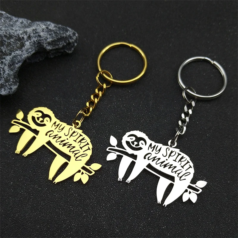My Spirit Animal Sleep Sloth Keychain For Women Men Stainless Steel Gold Silver Color Lovely Cute Branch Keyring Jewelry Gifts