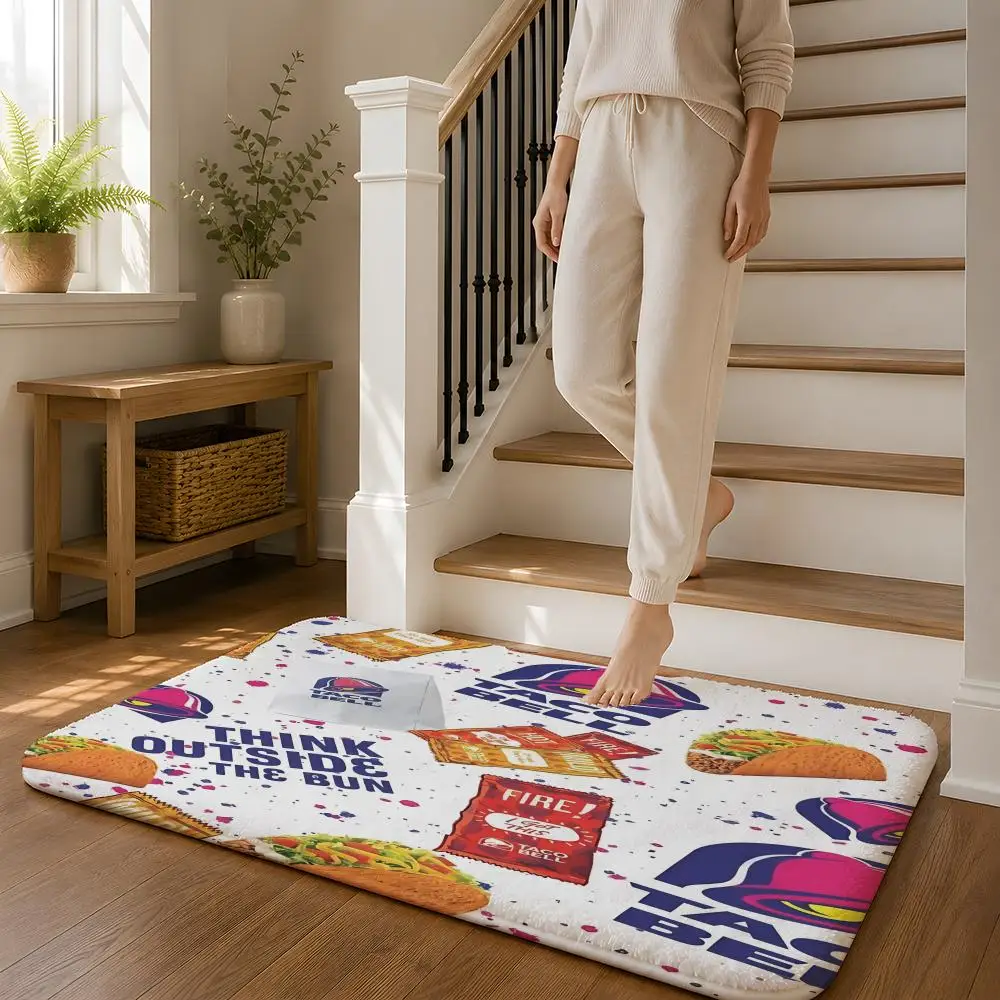 T-TacoS Bell Logo Floor Mat Flannel Rug Non Slip Absorbent Soft Washable For Entryway Hallway Bathroom Kitchen Decor