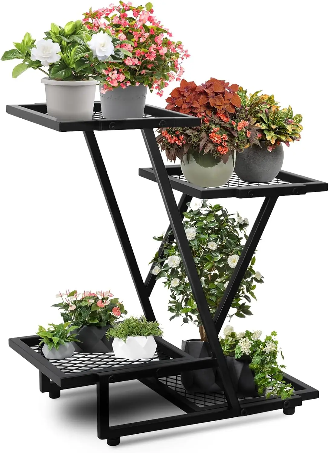 

2 Pack 4 Tier Plant Stand for Outdoor Patio, Multiple Flower Pot Holder Display Shelf for Garden, Balcony, Living Room