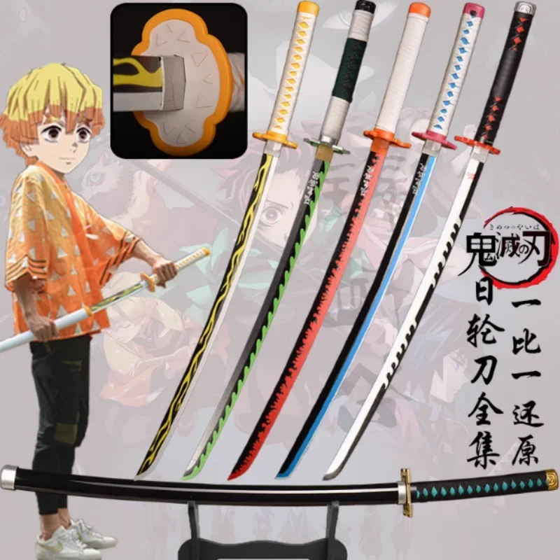Espada Katana Demon Slayer de 72cm, accesorios de Cosplay ensamblados de Anime originales, espadas naranjas Tomioka Giyuu Kamado Tanjirou