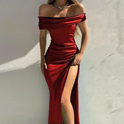 Elegant Evening Dress Solid Color Off Shoulder Women Sexy High Side Split Luxury Formal Maixi Dresses Ladies Party Night Vestido