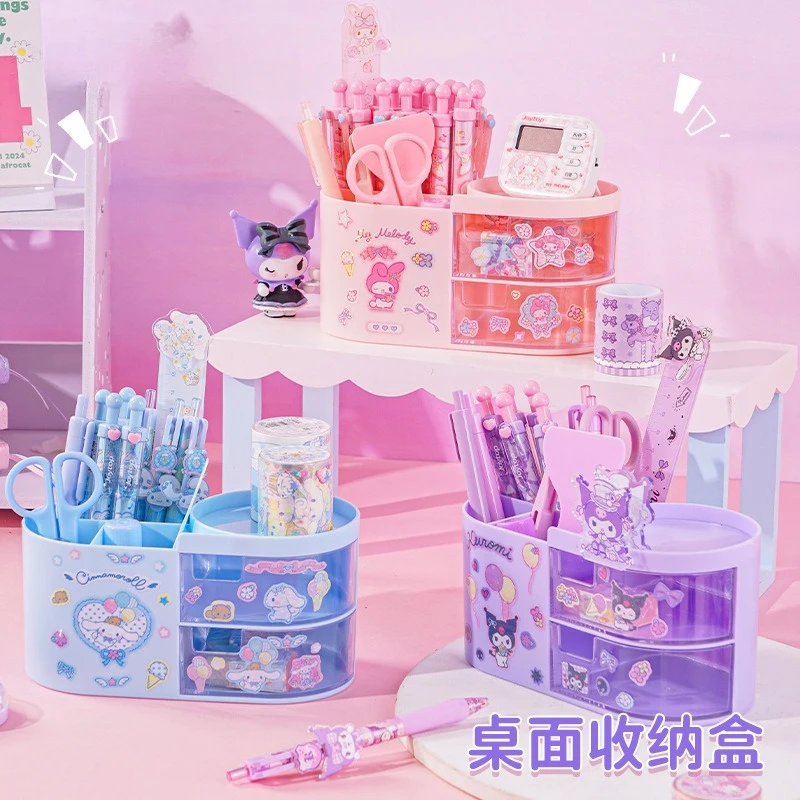 

Sanrio Kuromi Drawer Pen Holder Cute Cartoon Storage Box for Students Office Multi functional storage, easy to access