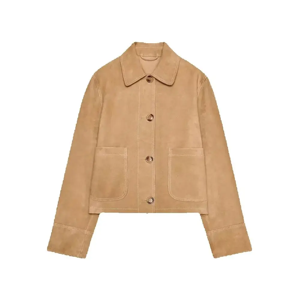 

Весенне-осенняя новая женская одежда, модная повседневная темпераментная универсальная кожаная куртка из чистой замши с текстурой