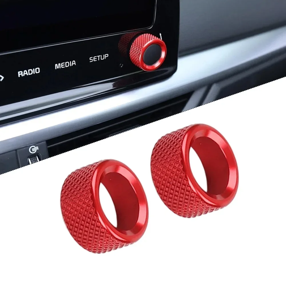 A Pair Aluminum Material Car Radio Volume Control Switch Knob Cover Red Ring For Kia For Forte 2019-2024 Interior Mouldings