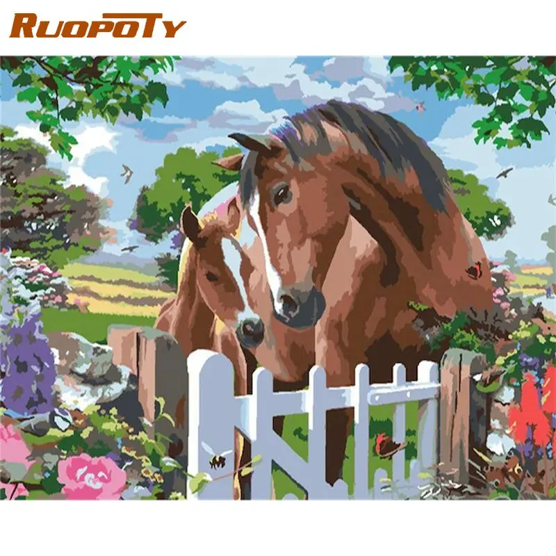 

RUOPOTY Picture By Numbers For Adults Children Running Horse Animal Painting Home Living Room Decors Artwork 60x75cm Framed