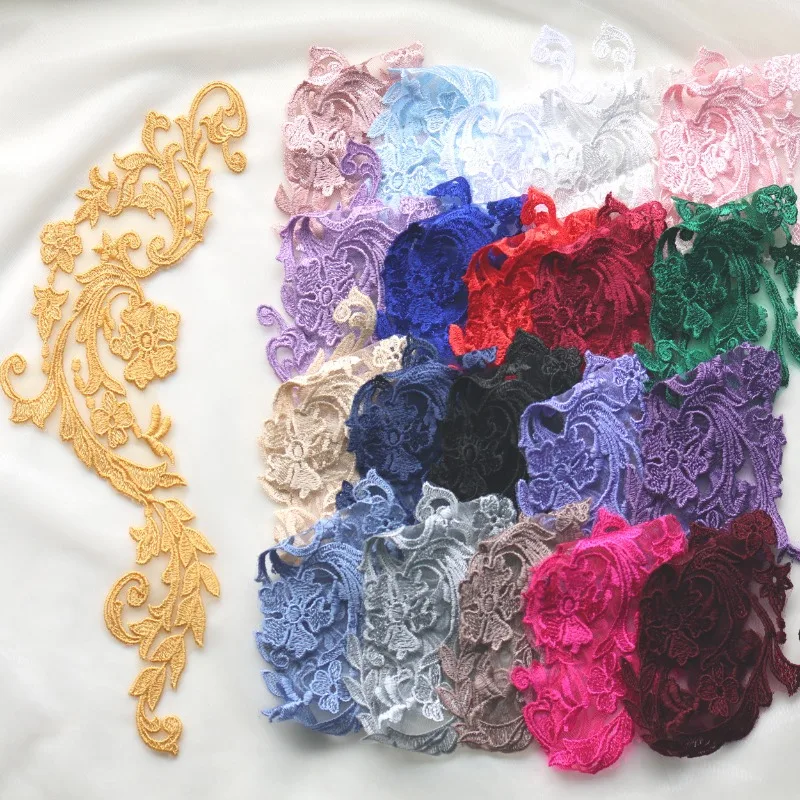 3 Pairs/lot Colorful Embroidery Lace Trim Flat Stitch DIY Wedding Dress Dance Costume Accessories